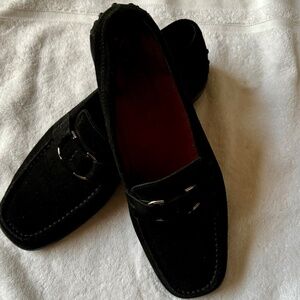 TOD"S BLACK SUEDE LOAFERS w/SILVER BUCKLES SIZE 10
